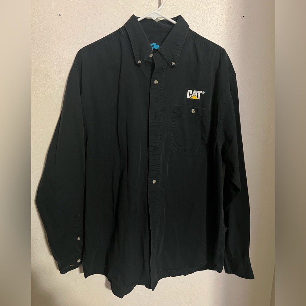 TRI-MOUNTAIN Classic Embroidered Logo Cat Caterpillar Button Down Black Men's‎ L